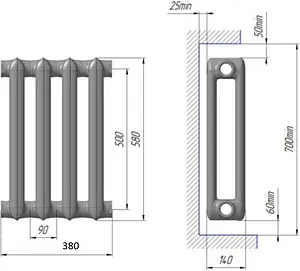 Радиатор чугунный 4 секции НТКРЗ МС-140M2 500 Радиатор чугунный 4 секции НТКРЗ МС-140M2 500, 2