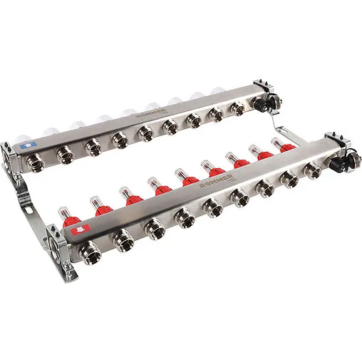 Группа коллекторная с расходомерами 9 отводов 1&quot;в/в x ¾&quot;ек Rommer RMS-1201-000009