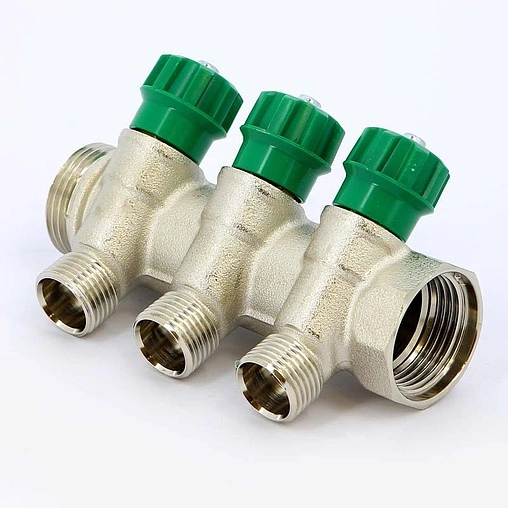 Коллектор регулирующий проходной 3 отвода 1&quot;в/н x ½&quot;к Tiemme RUBINO 1840005