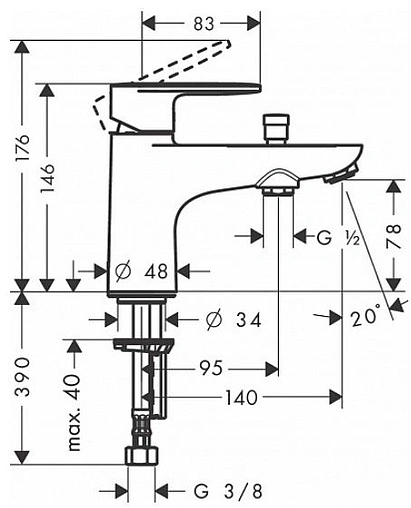 Смеситель на борт ванны на 1 отверстие Hansgrohe Vernis Blend Monotrou хром 71444000