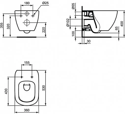 Комплект 5 в 1 Ideal Standard Tesi AquaBlade T3868V1/115A6 с кнопкой черный матовый