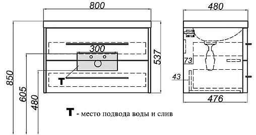 Тумба-умывальник подвесная Aqwella Neringa 80 белый NER0108+Ner.08.04.D