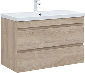 Тумба-умывальник подвесная Aquanet Нота New 100 дуб светлый 00334200+00204096 Тумба-умывальник подвесная Aquanet Нота New 100 дуб светлый 00334200+00204096, 1