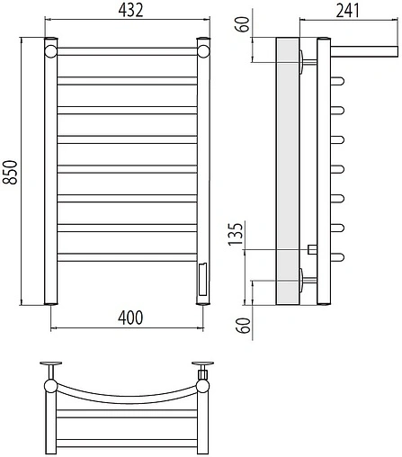 Полотенцесушитель электрический лесенка Terminus Классик с/п П8 400х850 электро quick touch полированная сталь 4670078531407
