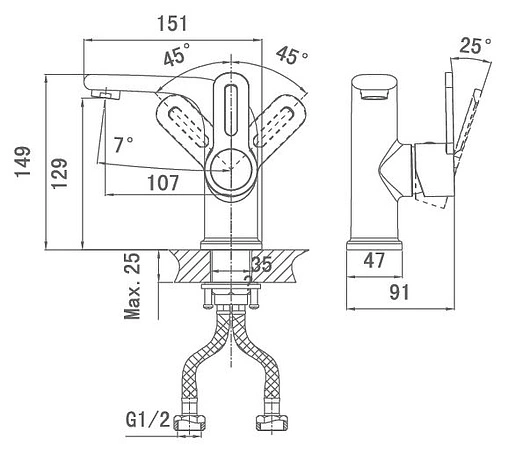 Смеситель для раковины D&amp;K Paulinus Rhein хром DA1352101