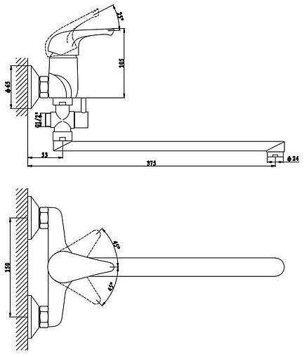 Смеситель для ванны с длинным изливом Gross Aqua Basic хром 7237257C-35L(F)