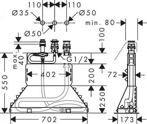 Скрытая часть смесителя на борт ванны Hansgrohe 13437180