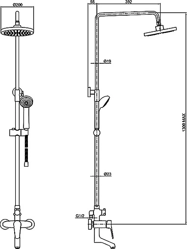 Душевая система со смесителем для ванны Bravat Eco хром F6111147C-A-RUS высота 130 см