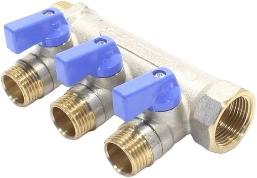 Коллектор запорный проходной 3 отвода синий ¾&quot;в/н x ½&quot;н General Fittings 620056N0504B3A