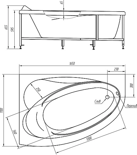 Ванна акриловая BellRado Глория 165x110 R BR7011005-00(R)