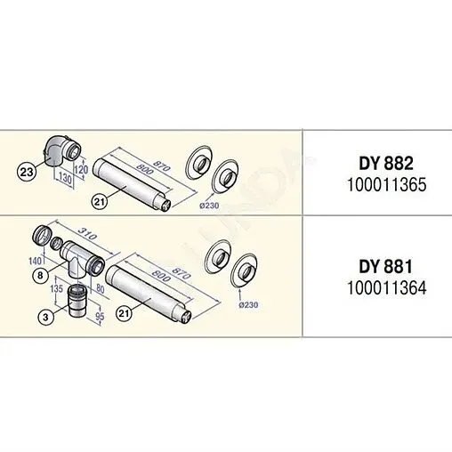 Комплект дымохода Ø 100/150мм L=1000мм для конденсационного котла De Dietrich DY 881 100011364