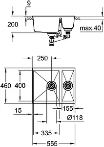Мойка кухонная Grohe K500-55.5 серый гранит 31648AT0 Мойка кухонная Grohe K500-55.5 серый гранит 31648AT0, 2