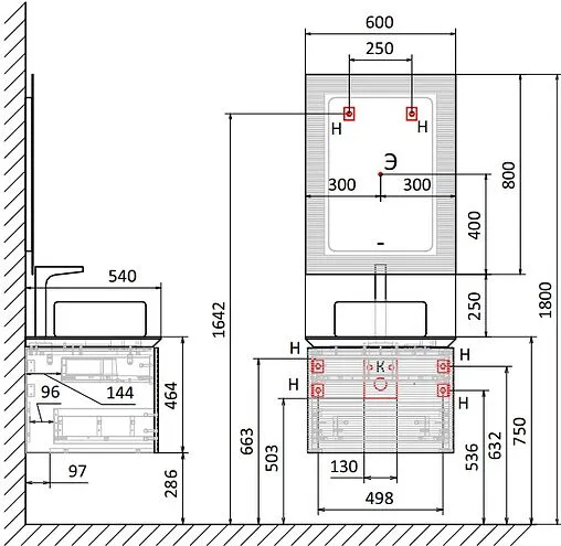 Тумба под умывальник подвесная Jorno Karat 60 бук светлый Kar.01.60/P/BuL