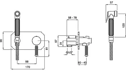 Гигиенический душ со смесителем Cezares Olimp золото OLIMP-DIF-03/24-L