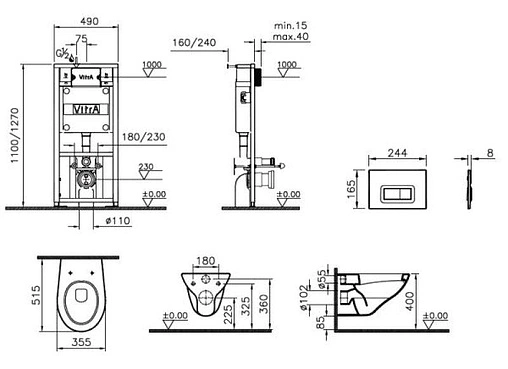 Комплект 5 в 1 VitrA Arkitekt 9005B003-7211 с кнопкой Loop R 740-0680 хром глянцевый