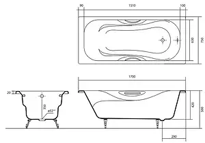 Ванна чугунная Aquatek Гамма 170х75 AQ8070FH-00 Ванна чугунная Aquatek Гамма 170х75 AQ8070FH-00, 2