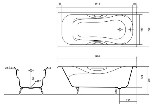 Ванна чугунная Aquatek Гамма 170х75 AQ8070FH-00 Ванна чугунная Aquatek Гамма 170х75 AQ8070FH-00