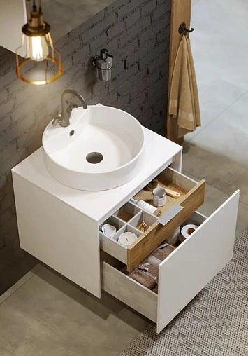 Тумба-умывальник подвесная Aqwella Mobi 80 белый/дуб балтийский MOB0108W+MOB0708DB+641945