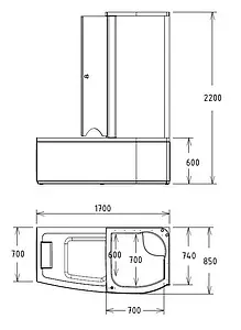 Ванна акриловая с душевой кабиной Gemy 170x85x220 R G8040 C R Ванна акриловая с душевой кабиной Gemy 170x85x220 R G8040 C R, 2