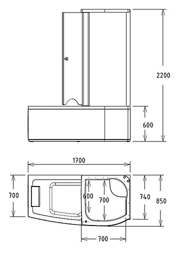 Ванна акриловая с душевой кабиной Gemy 170x85x220 R G8040 C R