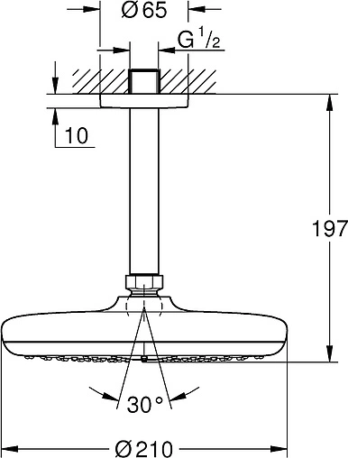 Лейка верхнего душа с потолочным креплением Grohe Tempesta хром 26413000