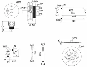 Душевая система с термостатом для душа WHITECROSS Y black чёрный матовый YSET08BL Душевая система с термостатом для душа WHITECROSS Y black чёрный матовый YSET08BL, 2