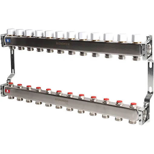 Группа коллекторная без расходомеров 12 отводов 1&quot;в/в x ¾&quot;ек Rommer RMS-3200-000012