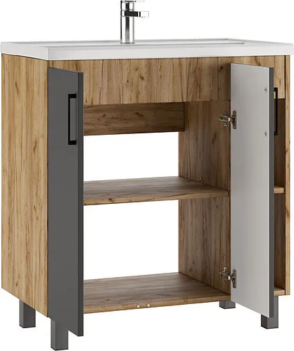 Тумба под умывальник напольная Домино Craft 80 графит/дуб вотан DCr2202T