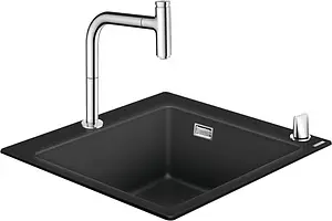 Мойка кухонная с встроенным смесителем Hansgrohe C51-F450-06 56x51 черный 43217000 Мойка кухонная с встроенным смесителем Hansgrohe C51-F450-06 56x51 черный 43217000, 1