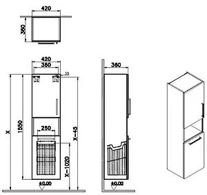 Шкаф-пенал подвесной VitrA Root 40 L тёмно-синий/светлое дерево 68008 Шкаф-пенал подвесной VitrA Root 40 L тёмно-синий/светлое дерево 68008, 2