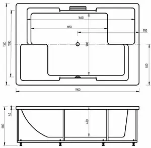 Ванна акриловая Aquatek Дорадо 190х130 с каркасом (разборный) DOR190-0000006, 2