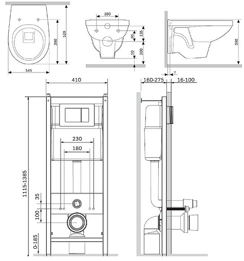 Комплект 6 в 1 Am.Pm Sense IS301.74A1738 с кнопкой белый глянцевый