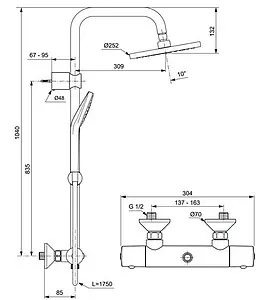 Душевая система с термостатом для душа Ideal Standard IdealRain Eco Evo хром A6942AA Душевая система с термостатом для душа Ideal Standard IdealRain Eco Evo хром A6942AA, 2