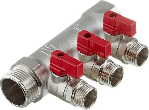 Коллектор запорный проходной 3 отвода 1&quot;в/н x ½&quot;к Valtec VTc.580.N.0603