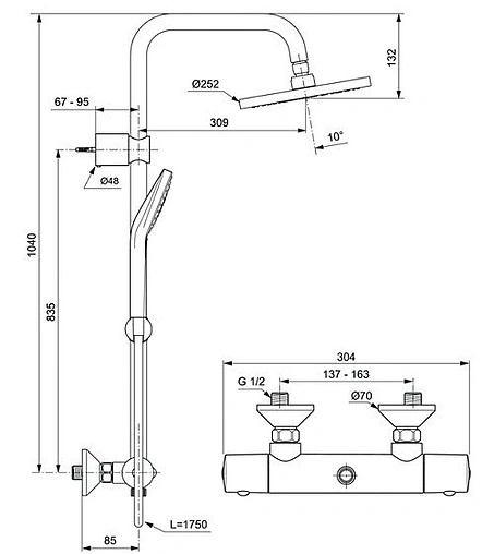 Душевая система с термостатом для душа Ideal Standard IdealRain Eco Evo хром A6942AA Душевая система с термостатом для душа Ideal Standard IdealRain Eco Evo хром A6942AA