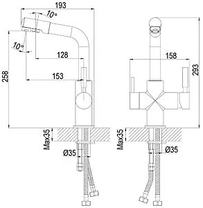 Смеситель для кухни с подключением к фильтру Rossinka хром Z35-32 Смеситель для кухни с подключением к фильтру Rossinka хром Z35-32, 2