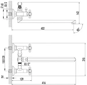 Смеситель для ванны с длинным изливом Lemark Vista хром LM7651C Смеситель для ванны с длинным изливом Lemark Vista хром LM7651C, 2