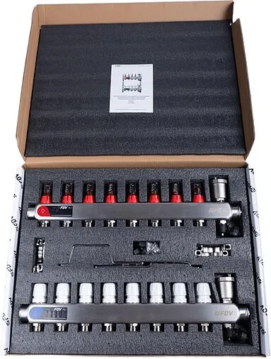 Группа коллекторная с расходомерами 8 отводов 1&quot;в/в x ¾&quot;ек FDV S1103C-2/8