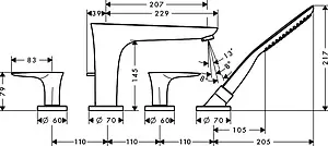 Смеситель на борт ванны на 4 отверстия Hansgrohe PuraVida хром 15446000 Смеситель на борт ванны на 4 отверстия Hansgrohe PuraVida хром 15446000, 2