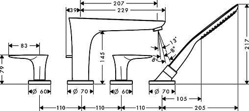 Смеситель на борт ванны на 4 отверстия Hansgrohe PuraVida хром 15446000