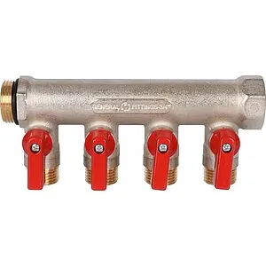 Коллектор запорный проходной 4 отвода красный ¾"в/н x ½"н Stout SMB 6210 341204 Коллектор запорный проходной 4 отвода красный ¾"в/н x ½"н Stout SMB 6210 341204, 4