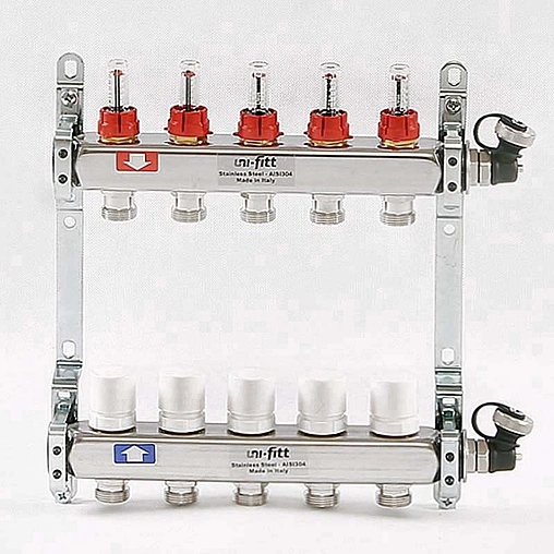 Группа коллекторная с расходомерами 5 отводов 1&quot;в/в x ¾&quot;ек Uni-fitt 450I4305