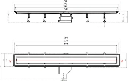 Лоток душевой Set 750мм h=52мм 0.8л/сек Pestan Confluo Premium Gold Line 750 13100054