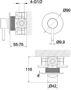 Смеситель для душа скрытого монтажа WHITECROSS Y brushed gold золото брашированное Y1245GLB, 2