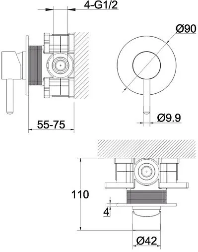 Смеситель для душа скрытого монтажа WHITECROSS Y brushed gold золото брашированное Y1245GLB