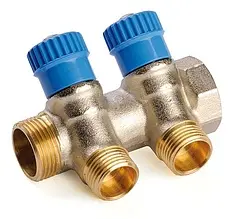 Коллектор регулирующий проходной 2 отвода синий ¾"в/н x ¾"н General Fittings 620057N0505B2H