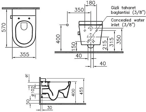 Унитаз подвесной безободковый с функцией биде и встроенным смесителем VitrA Nest Rim-Ex белый 5176B003-6233