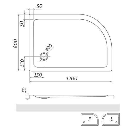 Поддон для душа акриловый низкий 1200x800мм Roltechnik Flat Asymmetric 8000246