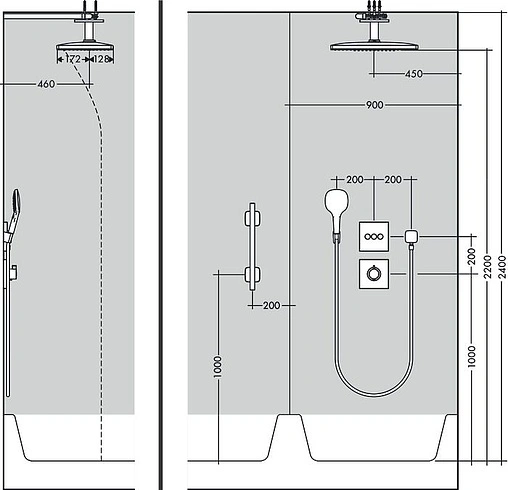 Лейка верхнего душа с потолочным креплением Hansgrohe Rainmaker Select 460 2jet черное стекло/хром 24004600