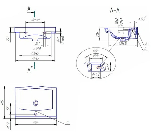 Раковина Cersanit Strim 80 белый 64042